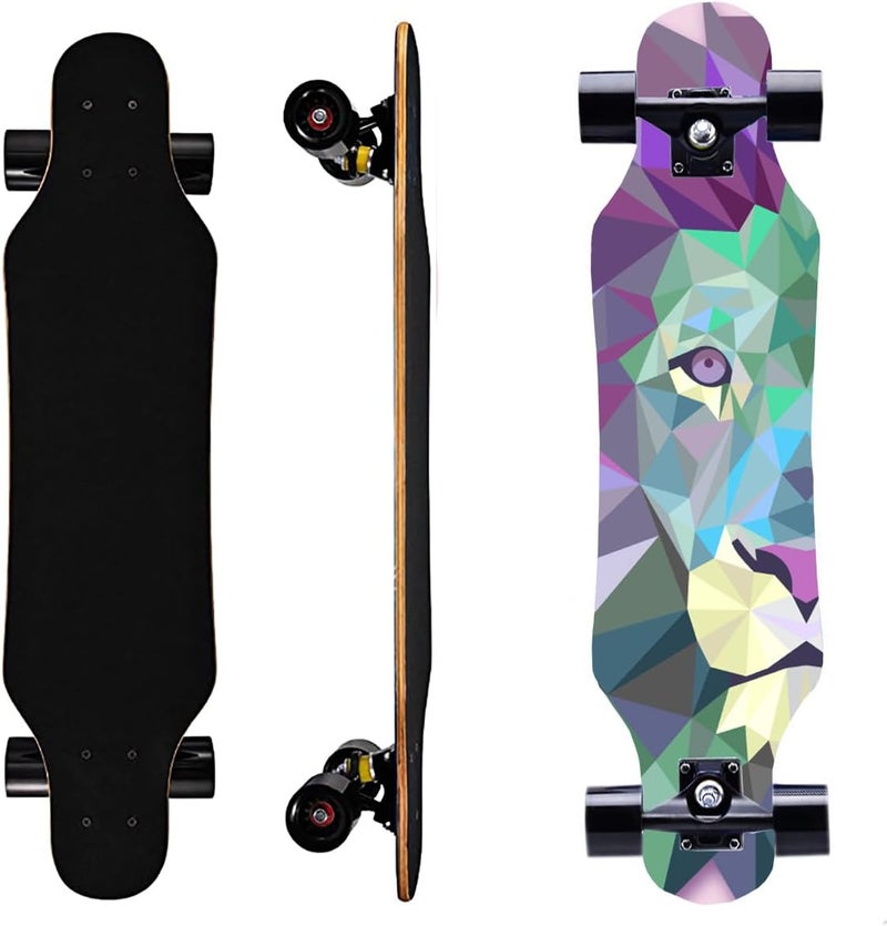asktom Mini Cruiser Longboard, 31 Inch Small Size Wide Wheel Skateboard, Beginner Stable & Easy-to-Control Skateboard, Suitable for Park & Street Riding, Unique Flame Pattern - Image 1
